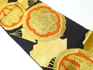 アンティーク　華紋に桐・扇模様織出し袋帯（着用可）